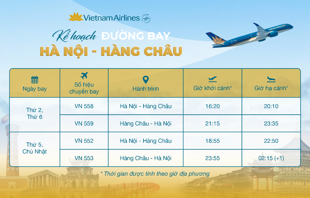 Vietnam Airlines mở đường bay thẳng đến Hàng Châu
